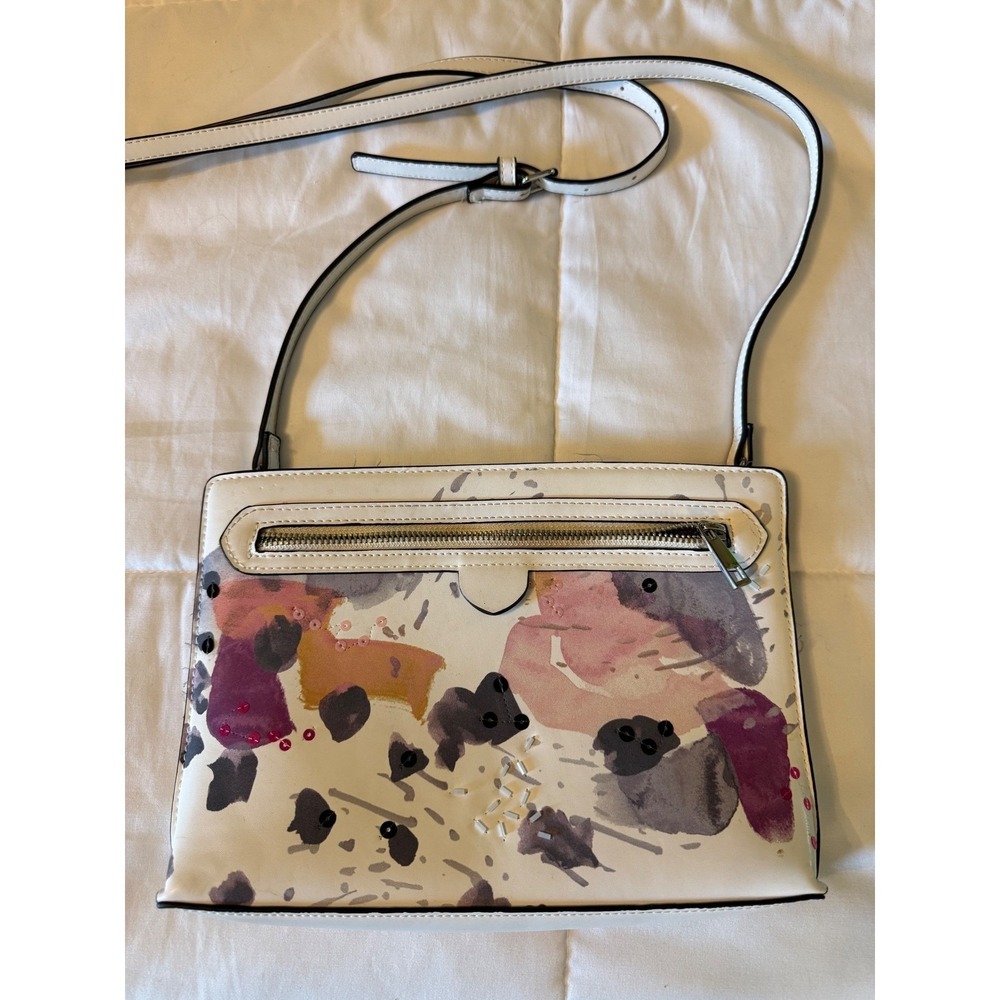 A New Day Women White Abstract Watercolor Sequin Crossbody Bag Handbag